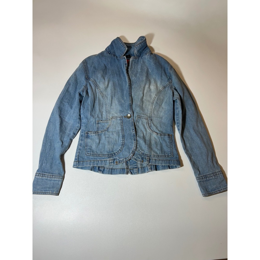 Jennyfer J Denim Jacket Women's Small Blue Light Wash Single Button Blazer